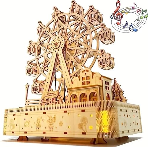 3D-Holzpuzzles für Erwachsene, Riesenrad, Spieluhr, integrierte LED-Holzhandwerk, 183 Teile, Weihnachten, Halloween, Erntedankgeschenk von ZHENGE