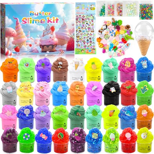 ZHHGOO Fluffy Slime Set 36 Pack, Fluffy Butter Slime Set, Kinder Putty Spielzeug Geschenke,Crystal Slime DIY Kit,Mini Scented Schleim für Kinder Party Favor,Mädchen und Jungen, Weich und dehnbar von ZHHGOO