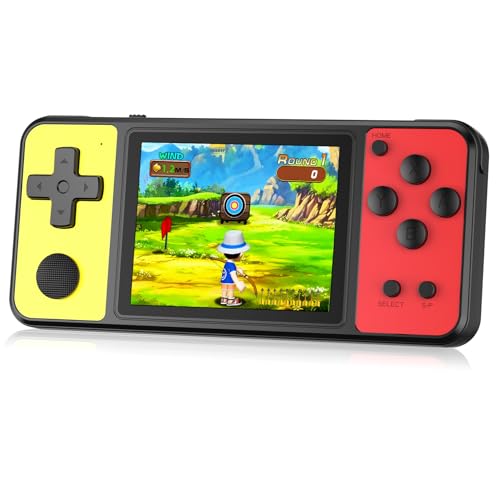 ZHISHAN 32 Bit Handheld Spiele für Kinder Eingebaute 139 Videospiele,3.0“ IPS Bildschirm Wiederaufladbar Arcade Gaming Player,Elektronisches Spielzeug für Jungen Mädchen Gelb Rot von ZHISHAN