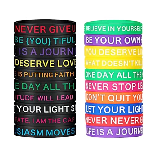 ZHMKYD13 Motivationsarmbänder Silikonarmband Kinder 20 Stück Armband Silikon Kinder Motivationsarmbänder Inspirierende Silikon Armbänder Mutmacher Geschenk Party Mitgebsel Für Kollegen Teenager von ZHMKYD13