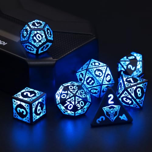 DND Würfel Wiederaufladbar mit Ladebox, 7 PCS LED Elektronische Würfel, Dungeons and Dragons Würfel Polyedrische Würfel Set für Tabletop Spiele ZHOORQI D&D Würfel (Blue Light Up Dice) von ZHOORQI