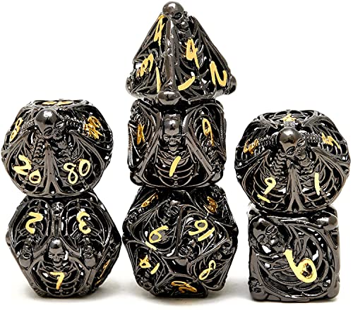 ZHOORQI DND Würfel Wiederaufladbar mit Ladebox, 7 PCS LED Elektronische Würfel, Dungeons and Dragons Würfel Polyedrische Würfel Set für Tabletop Spiele D&D Würfel (Skull-Black Gold) von ZHOORQI