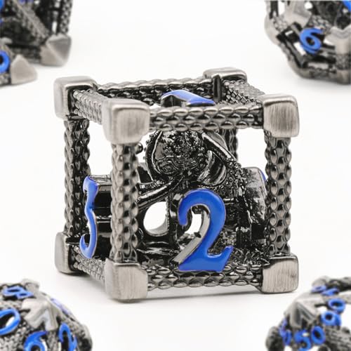 ZHOORQI DND Würfelset Rollenspiel, Polyedrische Würfel Set D&D Würfel Set Metall 7 Stück Der Cthulhu Würfelset für Brettspiel Dungeons and Dragons Würfel Verwendet Wird (Z-Blue Number) von ZHOORQI