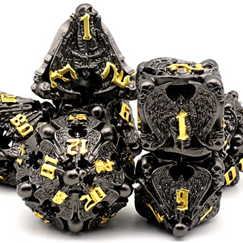 Würfelset Dungeons and Dragons Würfel, DND Würfel 7 teilig, ZHOORQI Polyedrische Würfel Set D&D Würfelset Metall für Rollenspiele, Pathfinder, The DND Dice Set for Table Games(TS-Black Gold) von ZHOORQI