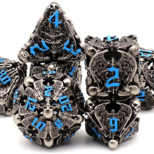 Würfelset Dungeons and Dragons Würfel, DND Würfel 7 teilig, ZHOORQI Polyedrische Würfel Set D&D Würfelset Metall für Rollenspiele, Pathfinder, The DND Dice Set for Table Games(TS-Blue) von ZHOORQI