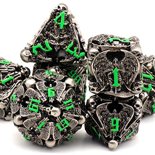 Würfelset Dungeons and Dragons Würfel, DND Würfel 7 teilig, ZHOORQI Polyedrische Würfel Set D&D Würfelset Metall für Rollenspiele, Pathfinder, The DND Dice Set for Table Games(TS-Green) von ZHOORQI