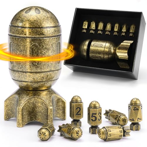 ZHOORQI DND Würfelset mit Spinning Missile Würfel Container, Polyedrische Metallwürfel Cyberpunk Bullet Würfel für Warhammer 40K, RPG, D&D Geschenke(PD-Retro Bronze von ZHOORQI