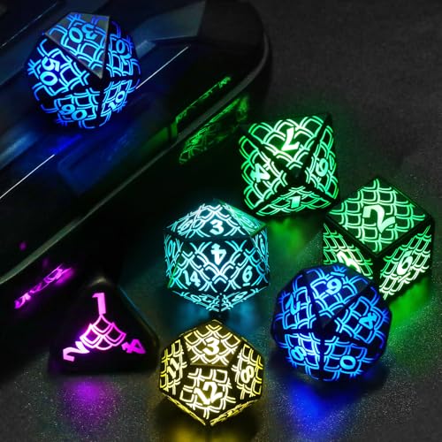 ZHOORQI LED Würfel Set D&D Wiederaufladbar, DND Würfel Wireless Charging, RGB Light up Würfelset für Dungeons und Drachen Rollenspiel Würfel Geschenke(RGB-Dragon Scale) von ZHOORQI