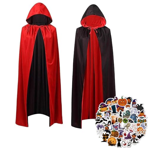 Vampirumhang Unisex Umhang,Mit Halloween Sticker, Kapuzenumhang in Schwarz-Rot, Beidseitig, Kapuzenumhang Schwarz Rot Doppelseitig Mit Erwachsener und Kinder Für Halloween Kostüm (120) von ZHOUHON