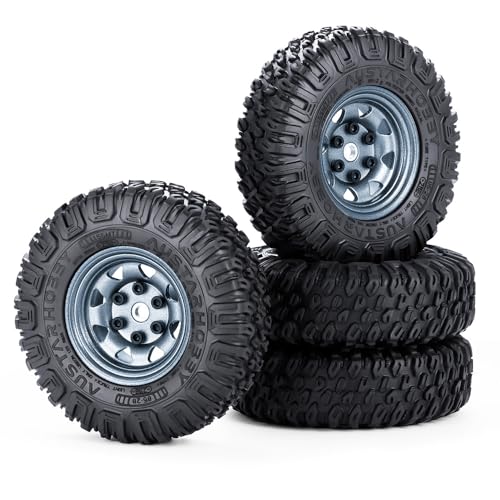 ZHRCFUN 4 Stück 1.55" RC Felgen Beadlock Wheels mit Reifen für Axial 1/18 UTB18 Capra RC Car Truck Upgrade-Teil von ZHRCFUN