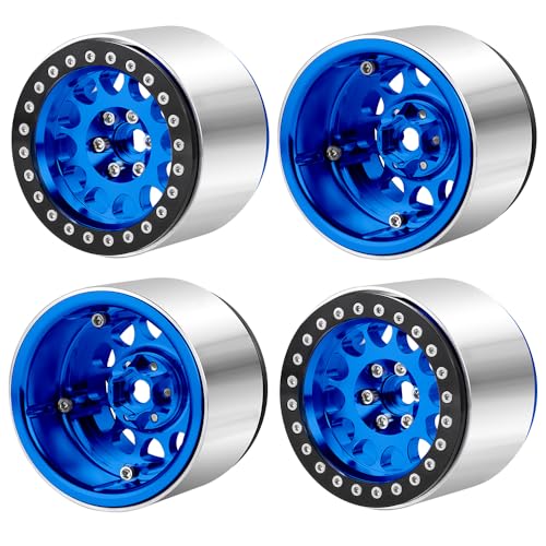 ZHRCFUN 4 Stück RC Felgen Beadlock Wheels 45mm für Axial SCX10 Capra 90046 90048 TRX4 TRX6 Wraith RR10 D90 CC01 Redcat Gen 8 1/10 RC Crawlers(Blau) von ZHRCFUN