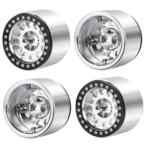 ZHRCFUN 4 Stück RC Felgen Beadlock Wheels 45mm für Axial SCX10 Capra 90046 90048 TRX4 TRX6 Wraith RR10 D90 CC01 Redcat Gen 8 1/10 RC Crawlers(Silber) von ZHRCFUN