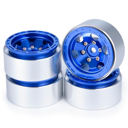 ZHRCFUN 4 Stücke RC Beadlock Felgen CNC Metall Räder Felge Set für 1/18 Trx4-M RC Crawler Car,Blau von ZHRCFUN