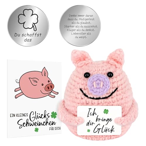 ZHTLTHZ Pocket Hug Glücksschweinchen, Kreative Strickwolle Minischwein Puppe und Kleine Umarmung Glücksbringer (Roségold Ⅰ), Mutmacher Geschenk, Gute Besserung Geschenk, Einschulung Geschenk von ZHTLTHZ