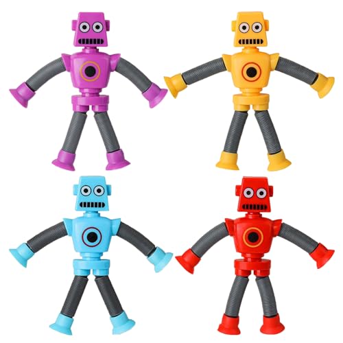 4pcs Teleskop Saugnapf Roboter Spielzeug ZHUGULIALI- Roboter Spielzeug Roboter Pop Tubes Kleinkind Sensory Toys Teleskop Saugnapf Badespielzeug Gastgeschenke Für Jungen Und Mädchen von ZHUGULIALI