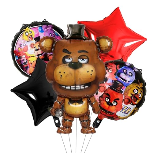 ZHUGULIALI 5pcs Five nights Luftballons Geburtstagsdeko Five nights Folienballon Party Supplies Balloon Kindergeburtstag Deko Five nights-Themenparty begünstigt Dekorationen von ZHUGULIALI