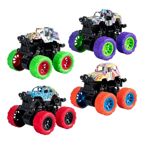 ZHUGULIALI 4 Stück Monstertruck Auto Spielzeug Trägheit Reibungsbetriebene Autos Trägheit Auto 360° Drehung Reibungsgetriebene Spielzeugautos Geländewagen Spielzeugauto Jungen Mädchen Geschenk von ZHUGULIALI