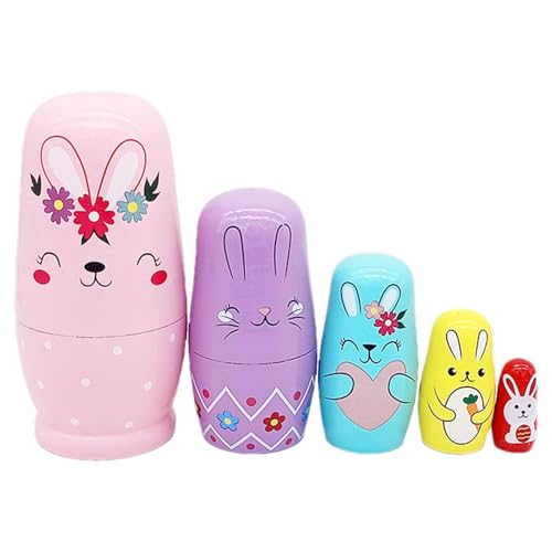 ZHUMCCY Bunny Russische Nistpuppen, Holznistpuppen,Hasenmuster -Stapelpuppen - Lustiges -Stapel -Spielset, dekoratives Desktop -Kunsthandwerk Ornament für Kinder von ZHUMCCY