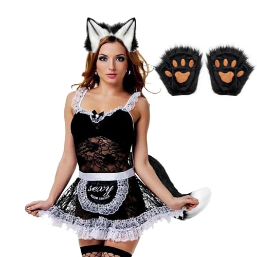 ZHUMCCY Halloween Wolf Kostüm - Realistischer Wolfsschwanz Klipp Ohren Und Handschuhe Set Für Mädchen,Einfach Anzuziehendes Cosplay Für Bühne Karneval Anime-Cosplay ZHUMCCY Halloween Wolf Kostüm - Realistischer Wolfsschwanz Klipp Ohren Und Handschuhe Set Für Mädchen,Einfach Anzuziehendes Cosplay Für Bühne Karneval Anime-Cosplay von ZHUMCCY