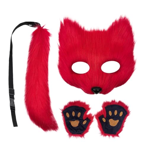 ZHUMCCY Katze Fuchs Cosplay, Tier Fuchs Wolf Maske Kunstpelz Pelzige Katze Fuchs Maske Fuchs Cosplay Kostüm Für Halloween, Weihnachten, Karneval, Cosplay-Bühne von ZHUMCCY