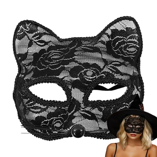 ZHUMCCY Katzen Gesichtsbedeckung, Spitzen Katzen Gesichtsbedeckung Cat Design Gesichtsbedeckung Modische Halbgesichtsmaske Für Halloween, Partys, Cosplay von ZHUMCCY