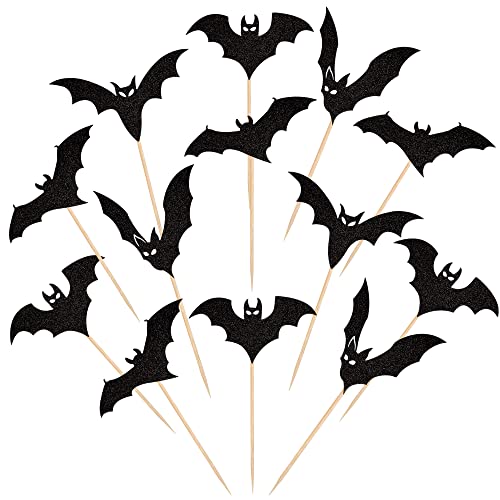 24 PCS Halloween Bat Cupcake Toppers Black Glitter Bat Halloween Cupcake Picks for Halloween Theme Baby Shower Kids Birthday Party Cake Decorations Supplies von ZHUOWEISM