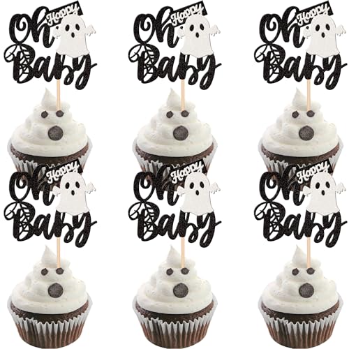 24 Stück Halloween Ghost Oh Baby Cupcake Toppers Glitzer Gruselige Babyparty Cupcake Picks für Halloween Thema Baby Shower Kinder Geburtstag Party Kuchen Dekorationen Supplies von ZHUOWEISM