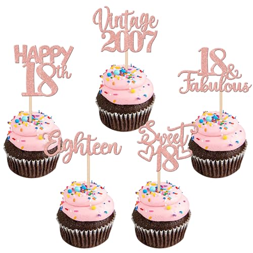 30 Stück Vintage 2005 Cupcake Toppers Glitter Eighteen 18 Fabulous Happy 18th Birthday Cupcake Picks Awesome Since 2005 Cake Decorations for 18th Birthday Anniversary Retirement Party Supplies Rose von ZHUOWEISM