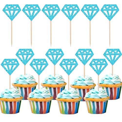 36 PCS Diamond Cupcake Toppers Glitter Diamond Donut Cupcake Picks for Bridal Shower Wedding Engagement Anniversary Birthday Party Cake Decorations Supplies Blue von ZHUOWEISM