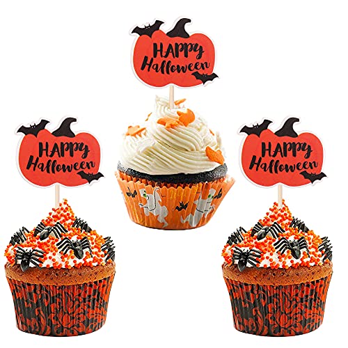 36 Stück Happy Halloween Cupcake Topper Kürbis Cupcake Picks Baby Shower Halloween Motto Party Kuchen Dekorationen Zubehör von ZHUOWEISM