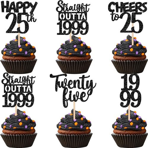 Cupcake-Topper zum 25. Geburtstag, glitzernd, "Twenty Five Happy 25th Straight Outta 1998", für Cheers to 25 Years 25th Birthday Anniversary Party Kuchen Dekorationen Supplies von ZHUOWEISM