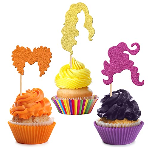 Hocus Pocus Cupcake Toppers Colorful Glitter Witch Hair Cupcake Picks Trick or Treat Halloween Cake Decorations for Halloween Theme Baby Shower Kids Boys Girls Birthday von ZHUOWEISM