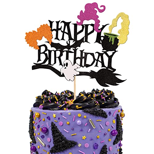 s Happy Birthday Cake Topper Glitter Witch Hair Halloween Hocus Pocus Cake Pick for Halloween Theme Baby Shower Kids Birthday Party Cake Decorations Supplies von ZHUOWEISM