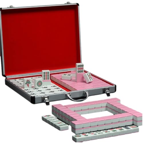 Chinesisches Mahjong-Set Professionelles Mahjong-Spielset 144 Spielsteine Rosa komplettes traditionelles Mah-Jongg mit Tragetasche, Ma Jong Maj Jong(42：42x31x22mm) von ZHXQRP