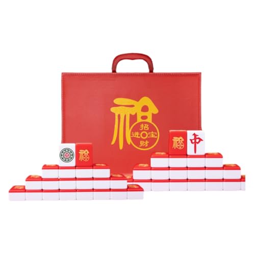 Chinesisches Mahjong-Set rotes Mahjong-Spielset mit 144 Spielsteinen, Mahjongg-Spielstein-Set mit roter Tragetasche for Familientreffen Spieleabende(No. 40) von ZHXQRP