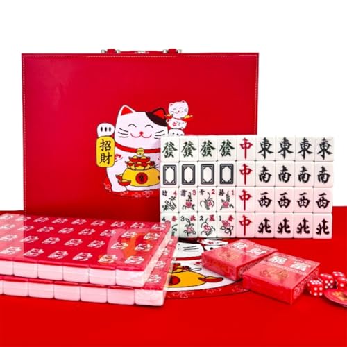 Chinesisches rotes Mahjong-Set mit 144 Spielsteinen Reisefreundlich mit roter Tragetasche und Zubehör ideal for Familientreffen und Spieleabende(No. 40 (Suitcase)) von ZHXQRP