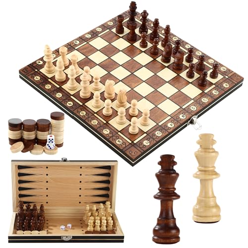 Schachspiel,3-in-1MagnetischesSchachspielausHolz, 29 x 29 cm Schachspiel Magnetisch,Faltbares magnetisches schachspiel, Schach für Kinder, geeignet für Partys, Familienaktivitäten von ZHYLUO