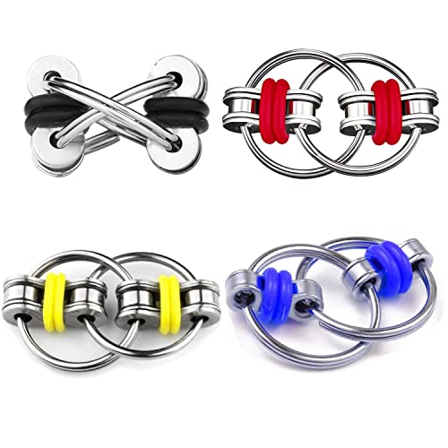 Flippy Chain Fidget,4 Stück Dekomprimierung Ketten-schlüsselring Bike Chain Fidget Set Unendlicher Flip Chain Dekompression Stressreduzierer für Kinder Erwachsene und Jugendliche von ZHjuju