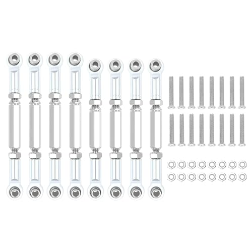 ZIBOXI 8 STÜCKE Zugstange Lenkung Servo Link Gestänge Arm Spurstangenköpfe Passend for WPL B14 C14 C24 C 14K C 24K MN 90 MN 45 MN 99 1/16 RC Auto(8pcs Silver) von ZIBOXI