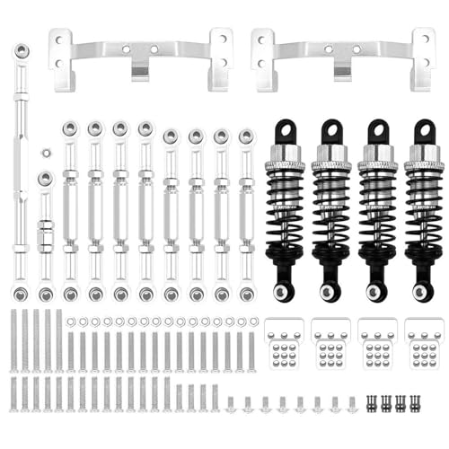 ZIBOXI Passend for WPL C14 C24 MN D90 MN99S Chassis Verbindungsstange Zugstange Halterung Stoßdämpfer Set RC Auto Upgrades Teile Zubehör(WPL Silver) von ZIBOXI