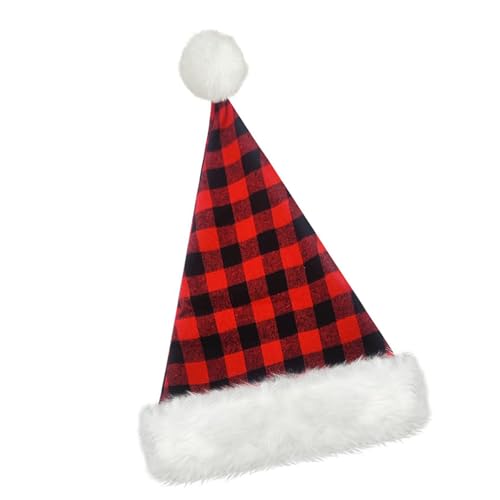 ZIDDAR Pelzige Plüsch Trimm Weihnachten Weihnachtsmütze Für Kinder Erwachsene Family Geting 2Layer Plaids Santa Hat Festival Requisiten Kopfbedeckung Kopfbedeckung von ZIDDAR