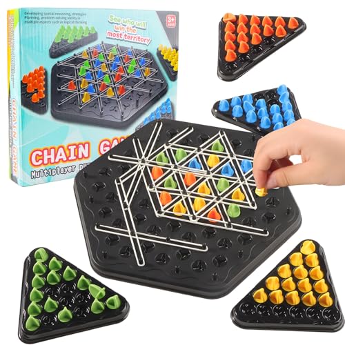 ZIGefofo Triggle Gummiband Spiel Dreiecksschach Brettspiel Dreieck Schachbrett Triggle-Spiel Ketten Dreieck Schachspiel Chain Triangle Game Interaktives Steckspiel für Kinder Erwachsenen 2-4 Personen von ZIGefofo