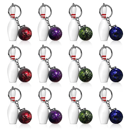 ZIOYA 12 Stück Bowling Bowlingkugel SchlüsselanhäNger Mini Bowling Pins Anhänger Mitgebsel Schlüsselbund Bowling für Tasche Rucksack Schlüssel Dekorationen Schlüsselhalter (4 Farben) von ZIOYA