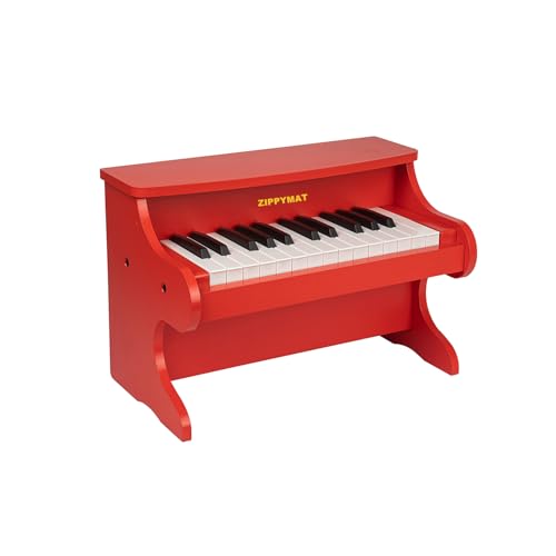 ZIPPY MAT Kinder Klavier Tastatur, 25 Tasten Digitalpiano für Kinder, Mini Musik Lerninstrument Spielzeug, Holz Klavier für Kleinkinder Mädchen Jungen (Red) von ZIPPY MAT