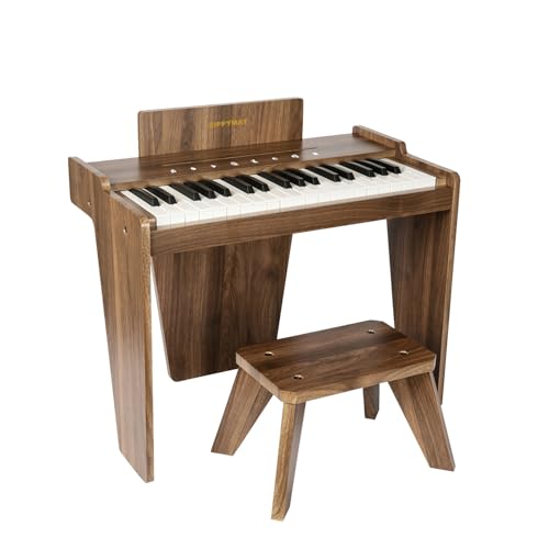 ZIPPY MAT Kinderklavier, 37 Tasten Digitalpiano für Kinder, berührungsempfindliches Bedienfeld, Lautstärke einstellbar, musikpädagogisches Instrument, Holzklavier für Mädchen und Jungen (Walnut Plus) von ZIPPY MAT