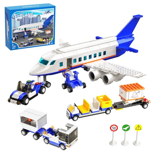 ZIQILIGHTING City Flugzeug Bausteineset, Flughafen Zentral mit Transport-LKW, Abendessen-Auto, Boarding Treppen und Zeichen, Flugzeug Spielzeug Modell Geschenk für Jungen Mädchen gealtert 6+ (607Pcs) von ZIQILIGHTING