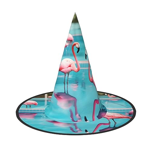 ZISHAK Flamingo und Schwimmbad trendiger Halloween-Hexenhut für Frauen – ultimativer Partyhut für das beste Halloween-Kostüm-Ensemble von ZISHAK