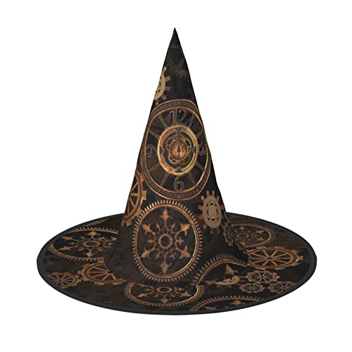 ZISHAK Gears Clock Bronze Century Trendy Halloween Hexenhut für Frauen – Ultimativer Partyhut für das beste Halloween-Kostüm-Ensemble von ZISHAK