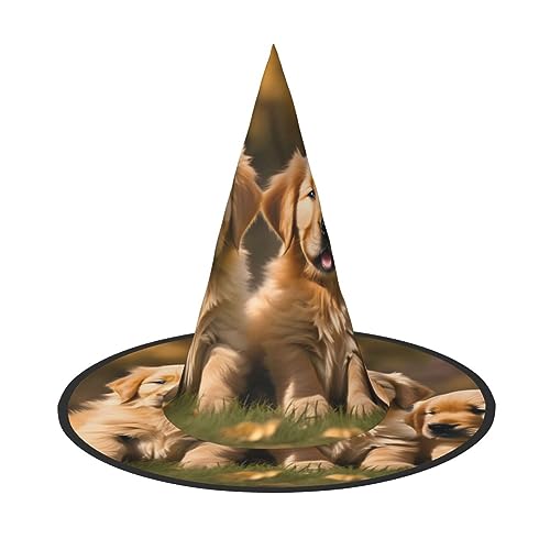 ZISHAK Golden Retriever Hunde Welpen Haustiere Trendy Halloween Hexenhut für Frauen – Ultimativer Partyhut für das beste Halloween-Kostüm-Ensemble von ZISHAK