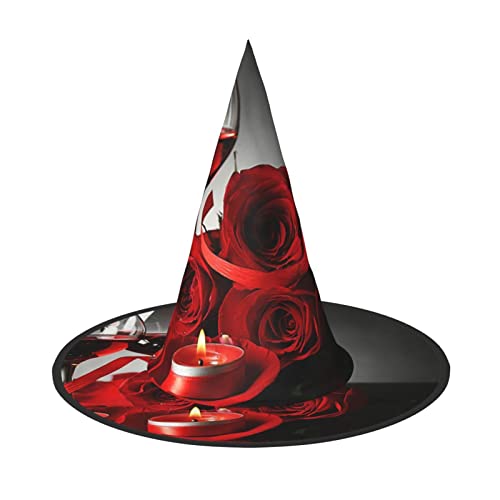 ZISHAK Rote Rose und Wein, romantischer Liebhaber, trendiger Halloween-Hexenhut für Frauen – ultimativer Partyhut für das beste Halloween-Kostüm-Ensemble von ZISHAK